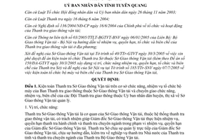 Quyết định 77/2005/QĐ-UBND tổ chức bộ máy biên chế Sở Giao thông vận tải Tuyên Quang