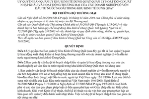 Quyết định 2278/2005/QĐ-BTM ủy quyền BQL khu kinh tế Dung Quất quản lý hoạt động xuất NK hoạt động thương mại doanh nghiệp vốn đầu tư nước ngoài
