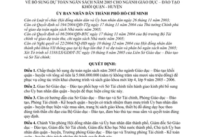 Quyết định 163/2005/QĐND-UB bổ sung dự toán ngân sách năm 2005 cho ngành Giáo dục – Đào tạo khối quận - huyện