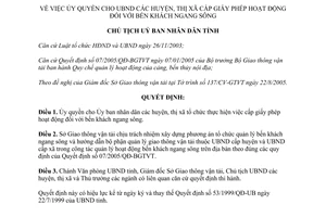 Quyết định 536/QĐ-UBND năm 2005 cấp giấy phép hoạt động đối với bến khách ngang