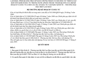 Quyết định 844/2005/QĐ-BKH ủy quyền BQL khu kinh tế thương mại Lao Bảo tỉnh Quảng Trị cấp giấy chứng nhận ưu đãi đầu tư Luật Khuyến khích đầu tư