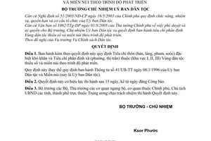 Quyết định 393/2005/QĐ-UBDT  tiêu chí phân định vùng dân tộc thiểu số miền núi theo trình độ phát triển