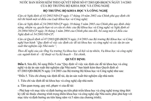 Quyết định 12/2005/QĐ-BKHCN xác định đề tài khoa học công nghệ dự án sản xuất thử nghiệm cấp Nhà nước