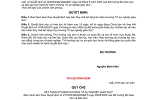 Quyết định 27/2005/QĐ-BGDĐT Quy chế xét tặng Kỷ niệm chương Vì sự nghiệp giáo dục