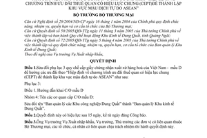 Quyết định 2281/2005/QĐ-BTM sửa đổi phụ lục 3 quy chế cấp giấy chứng nhận xuất xứ hàng việt nam mẫu d hưởng ưu đãi thuế quan mậu dịch tự do Asean cept