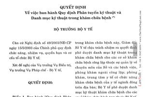 Quyết định 23/2005/QĐ-BYT Phân tuyến kỹ thuật Danh mục kỹ thuật khám chữa bệnh