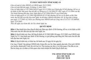 Quyết định 74/2005/QĐ-UBND  bồi thường, hỗ trợ tái định cư khi Nhà nước thu hồi đất trên địa bàn tỉnh Nghệ An