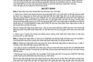 Quyết định 60/2005/QĐ-BTC thuế suất thuế nhập khẩu hàng hoá nhập khẩu xuất xứ từ Lào