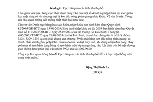 Công văn 3617/TCHQ-GSQL phân loại mặt hàng sơn dẻo nóng phản quang nhập khẩu