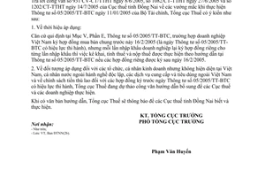 Công văn 3217/TCT-ĐTNN vướng mắc khi thực hiện TT 05/2005/TT-BTC