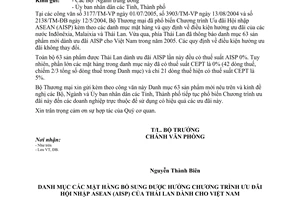 Công văn 4552/TM-VP chương trình Ưu đãi Hội nhập ASEAN