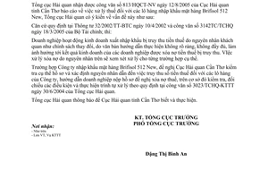 Công văn 3904/TCHQ-KTTT xử lý thuế lô hàng nhập khẩu mặt hàng Brifisol 512 New