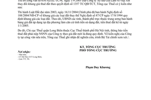 Công văn 3351/TCT-TS xin thay đổi khung giá thuê đất theo QĐ 1357 TC/QĐ/TCT