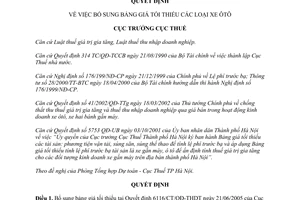 Quyết định 9679/QĐ-CT năm 2005 bổ sung bảng giá tối thiểu các loại xe ôtô