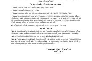 Quyết định 95/2005/QĐ-UBND bồi thường hỗ trợ tái định cư khi Nhà nước thu hồi đất Lâm Đồng