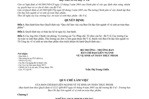 Quyết định 3222/QĐ-BYT Quy chế làm việc Ban Chỉ đạo liên ngành vệ sinh an toàn thực phẩm