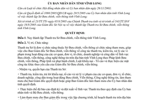 Quyết định 2092/2005/QĐ.UB thành lập Thanh tra Sở Bưu chính viễn thông Vĩnh Long