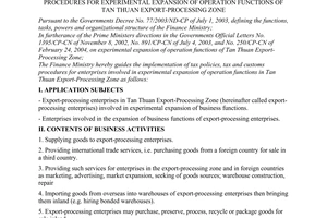 Circular No.75/2005/TT-BTC of September 07, 2005 guiding the implementation of tax policies, tax and customs procedures for experimental expansion of operation functions of Tan Thuan export-processing zone