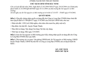 Quyết định 1821/2005/QĐ-CT cấp giấy chứng nhận quyền sử dụng đất cho Công ty Long Ðạt TNHH tại huyện Thuận Thành