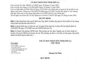 Quyết định 103/2005/QĐ-UB phân cấp quản lý dự án đầu tư xây dựng công trình trên địa bàn tỉnh Sơn La