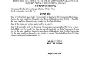 Quyết định 922/2005/QĐ-TTg cử Phó Trưởng ban Thường trực Ban Chỉ đạo quốc gia phòng, chống dịch viêm đường hô hấp cấp do vi rút SARS cúm gia cầm