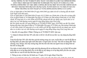 Thông tư 76/2005/TT-BTC bổ sung cơ chế chính sách đẩy nhanh tiến độ xây dựng cụm tuyến dân cư nhà ở tỉnh thường ngập lũ ĐBSCL sửa đổi 79/2004/TT-BTC