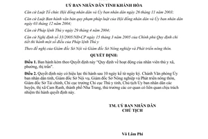 Quyết định 69/2005/QĐ-UBND Quy định về hoạt động của nhân viên thú y xã phường thị trấn Khánh Hòa