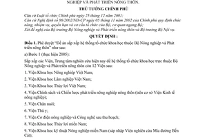 Quyết định 930/QĐ-TTg  Đề án sắp xếp hệ thống tổ chức khoa học thuộc Bộ Nông nghiệp và Phát triển nông thôn