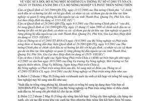 Thông tư 56/2005/TT-BNN sửa đổi 47/2001/TT-NN-CS chính sách đầu tư hưởng lợi HGĐ CN xã tham gia dự án khu vực lâm nghiệp QL rừng phòng hộ đầu nguồn