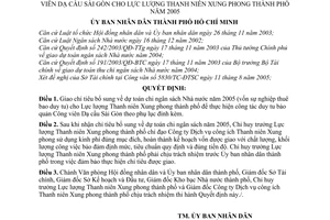 Quyết định 166/2005/QĐ-UBND chỉ tiêu bổ sung vốn sự nghiệp thuê bao bảo quản công viên Dạ cầu Sài Gòn cho Lực lượng Thanh niên Xung phong năm 2005