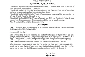 Quyết định 133/2005/QĐ-BQP thành lập Ban Chỉ huy quân sự  bộ, ngành, cơ quan, tổ chức Trung ương