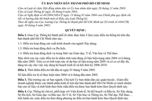 Quyết định 168/2005/QĐ-UBND tiến hành 3 cuộc điều tra thống kê năm 2005