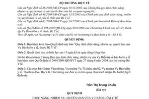 Quyết định 27/2005/QĐ-BYT chức năng, nhiệm vụ, quyền hạn vụ bảo hiểm y tế