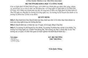 Quyết định 15/2005/QĐ-BKHCN tổ chức nhiệm vụ ươm tạo công nghệ trong trường đại học