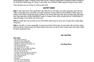 Quyết định 910/2005/QĐ-BKH Mẫu hồ sơ mời thầu mua sắm hàng hóa