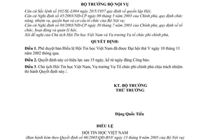 Quyết định 96/2005/QĐ-BNV Điều lệ  Hội Tin học Việt Nam