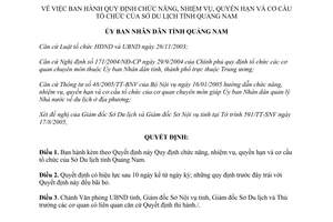 Quyết định 61/2005/QĐ-UBND chức năng nhiệm vụ quyền hạn sở Du lịch Quảng Nam