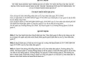 Quyết định 070/2005/QĐ-UBND quản lý đầu tư xây dựng dự án sử dụng vốn ngân sách Nhà nước thuộc thẩm quyền quyết định của ủy ban nhân dân Quận 8