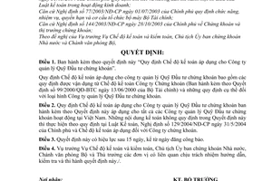 Quyết định 62/2005/QĐ-BTC Chế độ kế toán áp dụng Công ty quản lý Quỹ Đầu tư chứng khoán