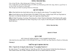 Quyết định 1692/2005/QĐ-TTCP Quy chế xét tặng kỷ niệm chương Vì sự nghiệp Thanh tra