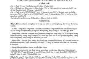 Nghị định 117/2005/NĐ-CP điều chỉnh lương hưu trợ cấp bảo hiểm xã hội