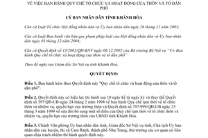 Quyết định 70/2005/QĐ-UBND quy chế tổ chức hoạt động của thôn và tổ dân phố