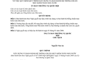Nghị quyết 917/2005/NQ-UBTVQH11 quy định quy trình xây dựng và hệ thống chuẩn mực kiểm toán nhà nước