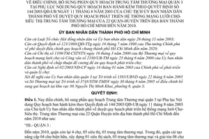 Quyết định 169/2005/QĐ-UBND điều chỉnh quy hoạch Trung tâm Thương mại quận 3 QĐ 144/2003/QĐ-UB