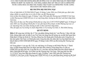 Quyết định 2368/2005/QĐ-BTM sửa đổi Quy chế cấp Giấy chứng nhận xuất xứ mẫu S Việt Nam hàng hóa hưởng ưu đãi thuế quan Hiệp định Hợp tác Việt Nam Lào