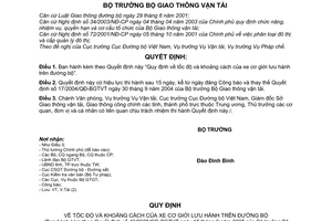 Quyết định 42/2005/QĐ-BGTVT tốc độ khoảng cách xe cơ giới lưu hành trên đường bộ