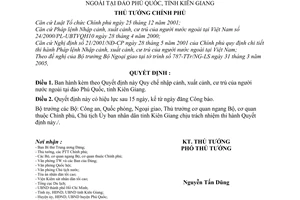 Quyết định 229/2005/QĐ-TTg Quy chế nhập xuất cảnh cư trú người nước ngoài tại đảo Phú Quốc, tỉnh Kiên Giang