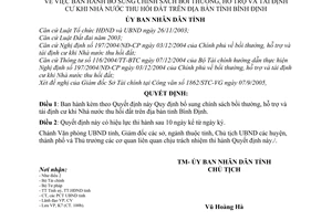 Quyết định 108/2005/QĐ-UBND bổ sung chính sách bồi thường hỗ trợ tái định cư khi nhà nước thu hồi đất  địa bàn tỉnh Bình Định
