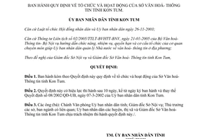 Quyết định 51/2005/QĐ-UB tổ chức và hoạt động Sở Văn hóa Thông tin Kon Tum
