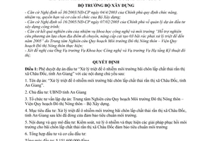 Quyết định 1794/QĐ-BXD  dự án đầu tư Xử lý triệt để ô nhiễm môi trường bãi chôn lấp chất thải rắn thị xã Châu Đốc, tỉnh An Giang